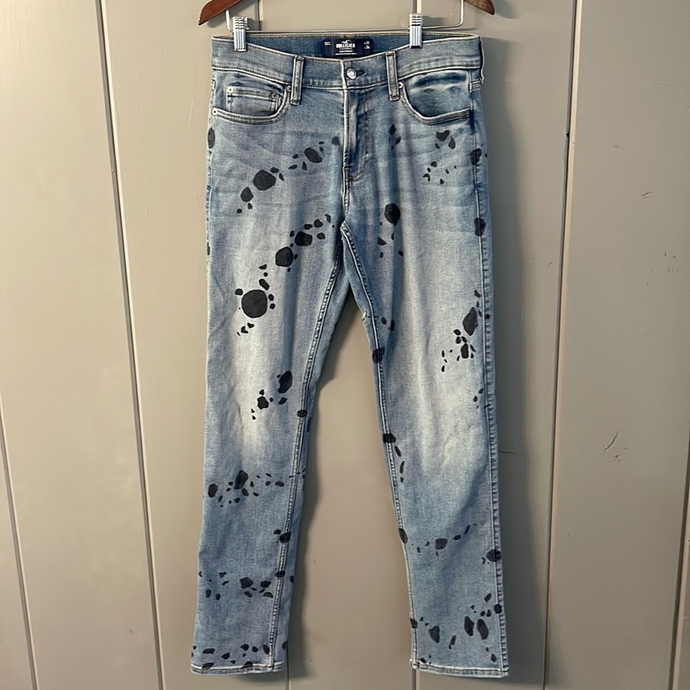 Hollister Jeans  Blue Black Paint Splash Straight Men’s 31 Grunge Goth Festival